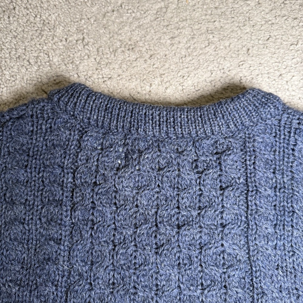 Aran Sweater Market Ireland 100% Wool Crewneck Sweater Mens XL Navy Cable Knit - Picture 4 of 8